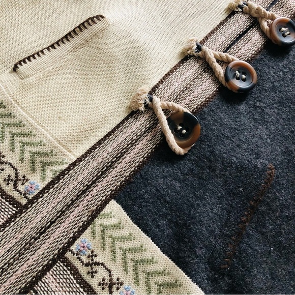 Tribal Wool Blend Jacquard Knitted Jacket in Grey & Cream Size L - Picture 12 of 15